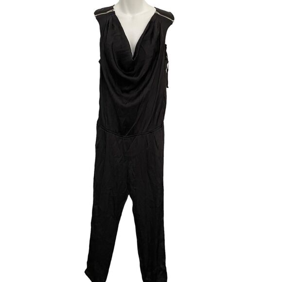 GUESS Satin Jumpsuit Zipper Sleeveless Cowl Neck With  Elastic Ankle SZ M - Picture 7 of 10